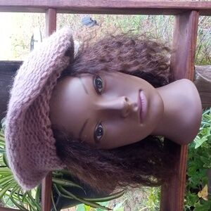 Notice taupe knit winter beret